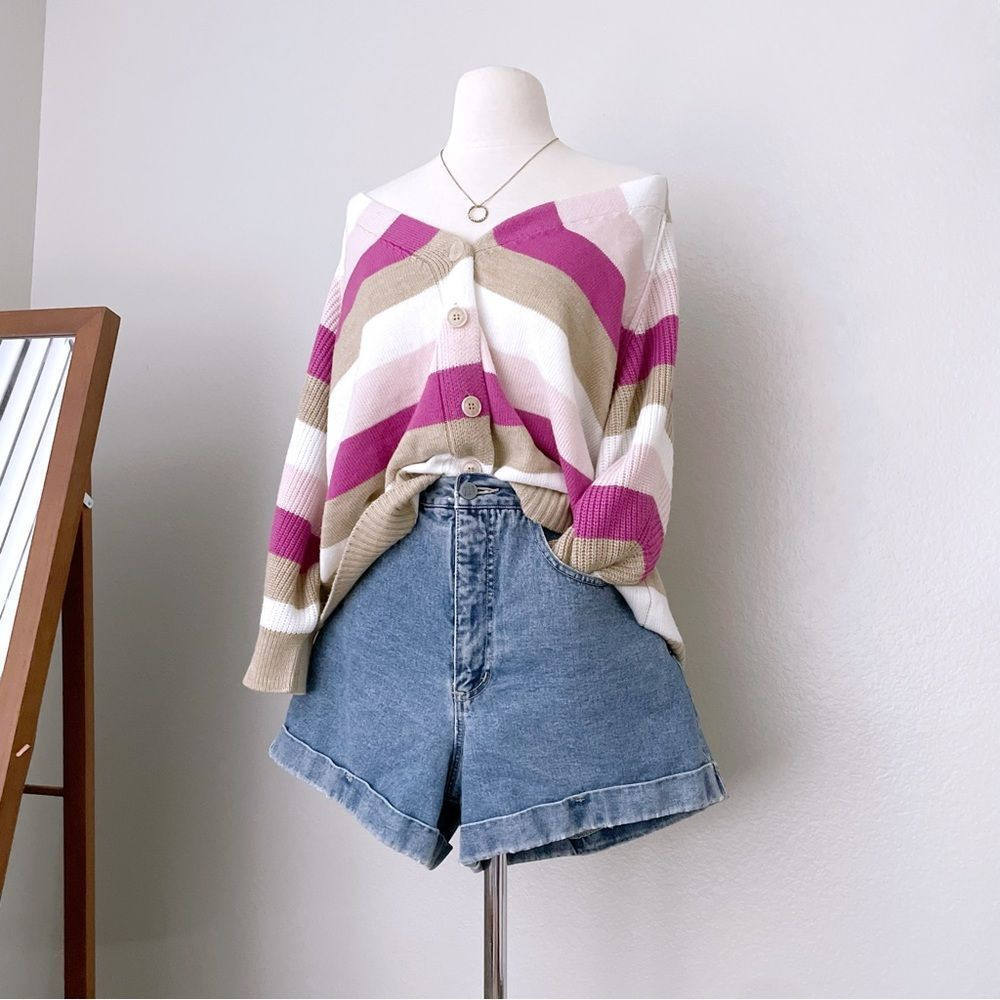 Knit Stripe Button Front Cardigan